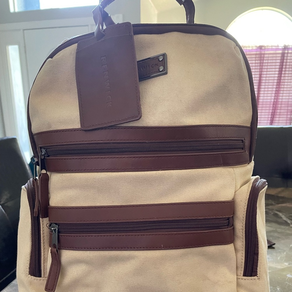 Renwick backpack canvas genuine leather trim brown (Preowned Slightly Used)